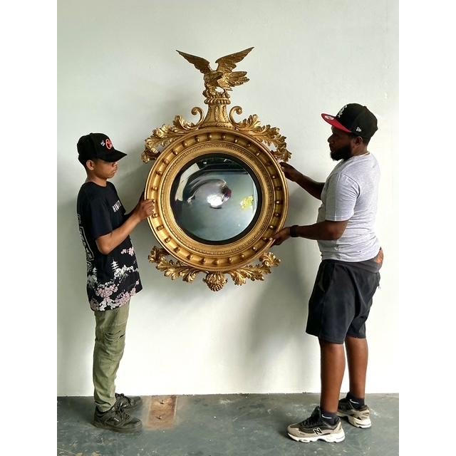 Vintage Regency 19th Century Gilt Wood Convex Mirror For Sale - Image 9 of 11