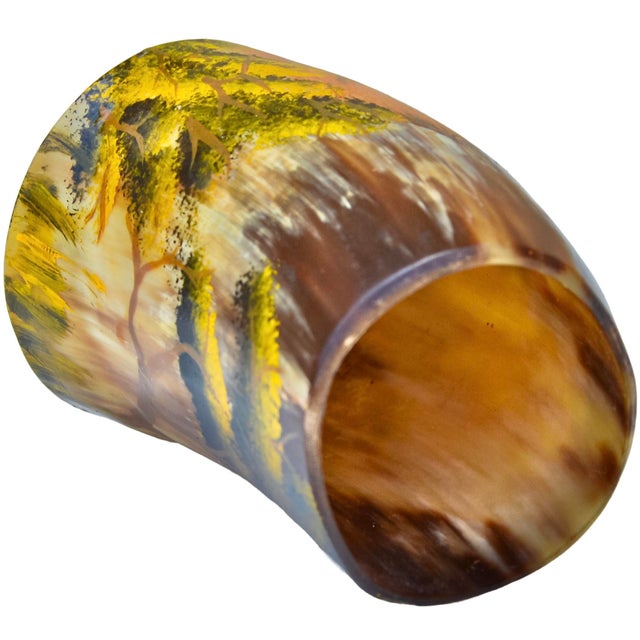 Late 20th Century Vintage Handcrafted West-African Rhino-in-Forest Scene Horn Vessel For Sale - Image 5 of 6