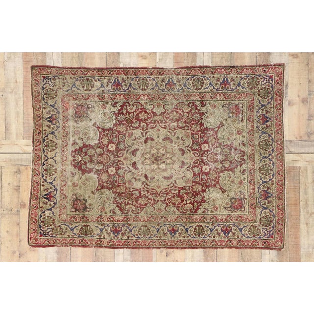Burgundy Antique Persian Kerman Rug - 04'05 x 06'08 For Sale - Image 8 of 10