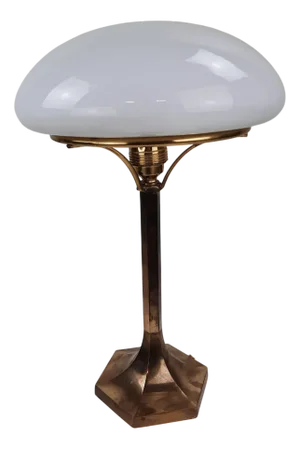 Vintage Art Deco Mushroom Table Lamp in Brass with Milk Glass Shade, 1930s