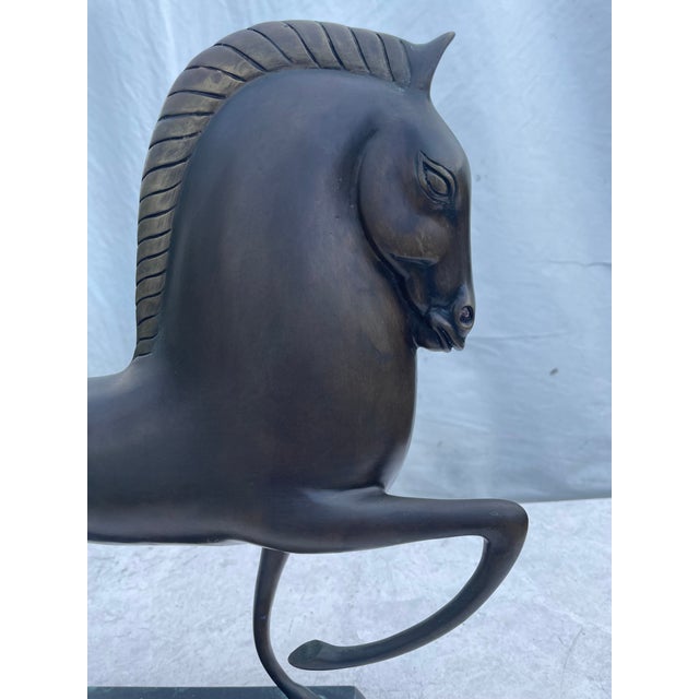 Metal Etruscan-Style Bronze Equestrian Sculpture, in the Manner of Boris Lovet-Lorski For Sale - Image 7 of 8