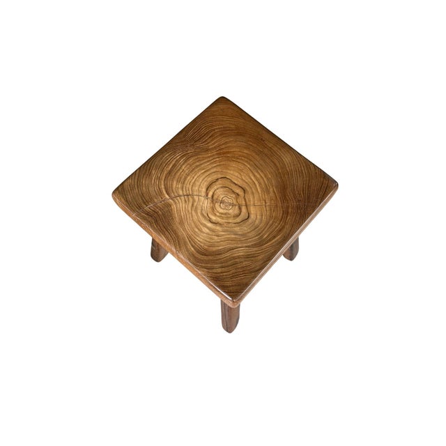 Not Yet Made - Made To Order Solid Teak Wood Stool With Sculptural Grain Top and Hand-Shaped Legs For Sale - Image 5 of 5
