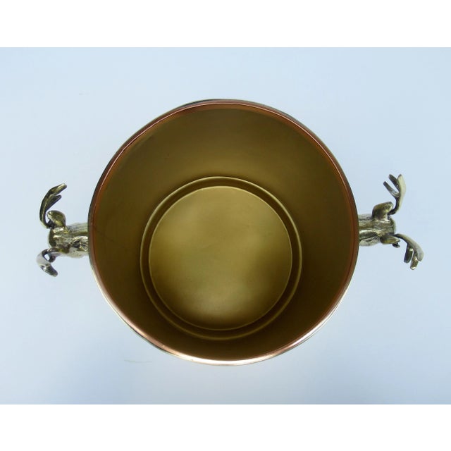 Vintage C.1970's Italian Brass and Copper With Antler Head, Handled Ice, And/Or Champagne/Wine Bucket For Sale - Image 11 of 13