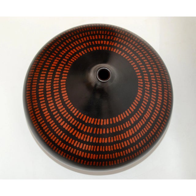 Mid-Century Modern Signed Peruvian Urn Shape Studio Piece Black & Brown Ceramic Vase, Pottery For Sale - Image 3 of 13