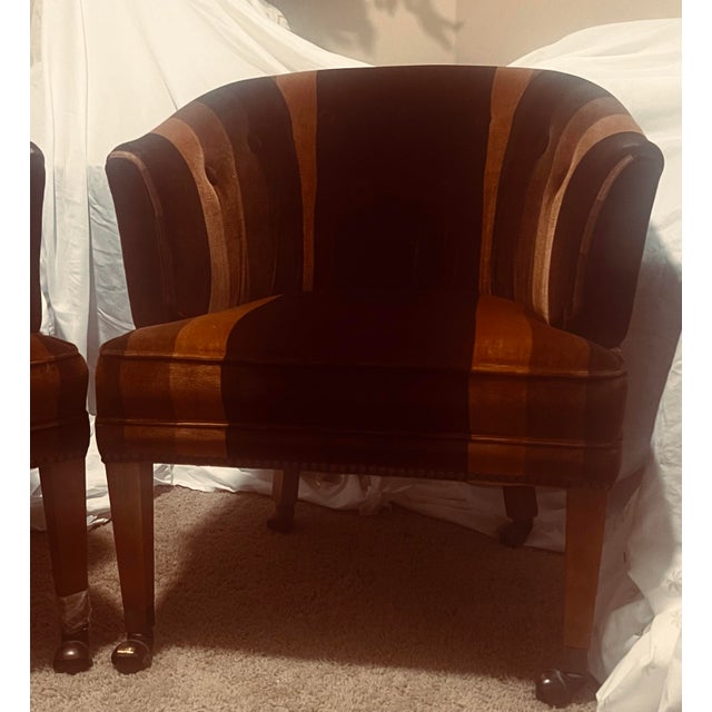 Vintage Art Deco St Timothy Chair Company Velvet Barrel Back Club Chair For Sale - Image 11 of 12