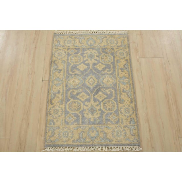 Modern Oushak Rug 2′ X 3′ Gray Wool Traditional Hand-Knotted Oriental Carpet For Sale - Image 3 of 8