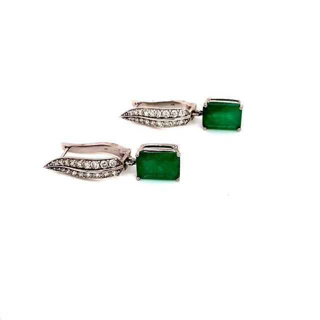 Green Diamond Emerald Earrings 4.74 TCW 14 Karat White Gold Certified For Sale - Image 8 of 12