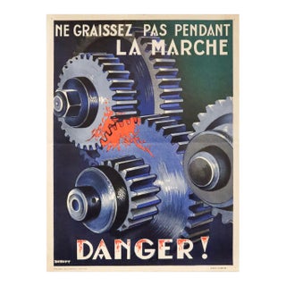 1957 French Sncf Workplace Safety Poster - Ne Graissez Pas Pendant La Marche, Danger! For Sale