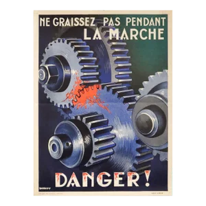 1957 French Sncf Workplace Safety Poster - Ne Graissez Pas Pendant La Marche, Danger!