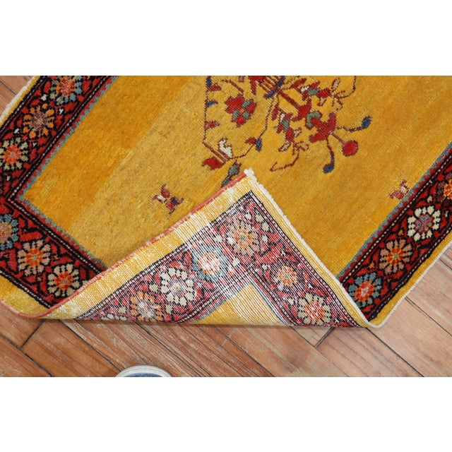 Whimsical Pair of Yellow Persian Ferehan Mats For Sale - Image 4 of 6