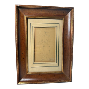 Antique 1830 French Military Portrait of Man in Uniform Armed Drawing Sketch