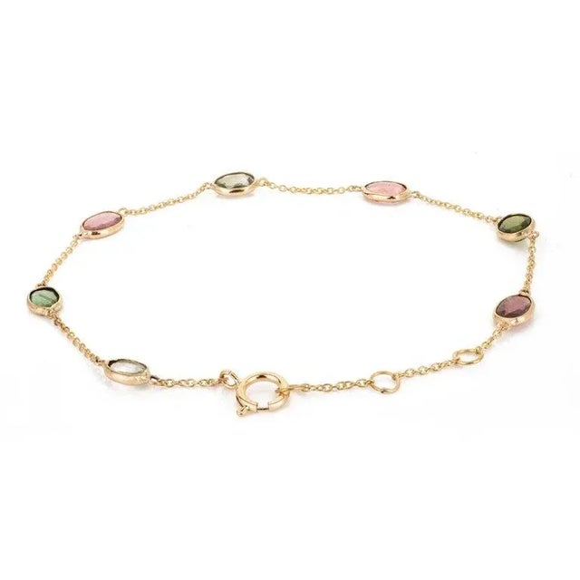 Not Yet Made - Made To Order Multi Tourmaline Station Chain Bracelet Handcrafted in 18k Yellow Gold For Sale - Image 5 of 12