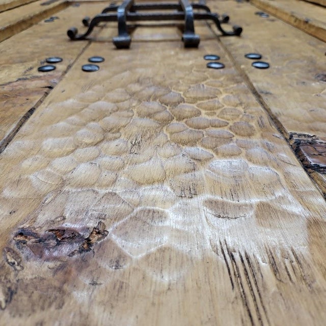 Handcrafted Solid Wood Rustic Door – Custom Spanish Colonial Double Sidelight Design Made to Order For Sale - Image 10 of 18