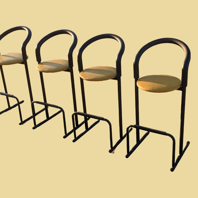 Set of Five 1980s Amisco Postmodern Tubular Steel and Yellow Leather Barstools For Sale - Image 10 of 18