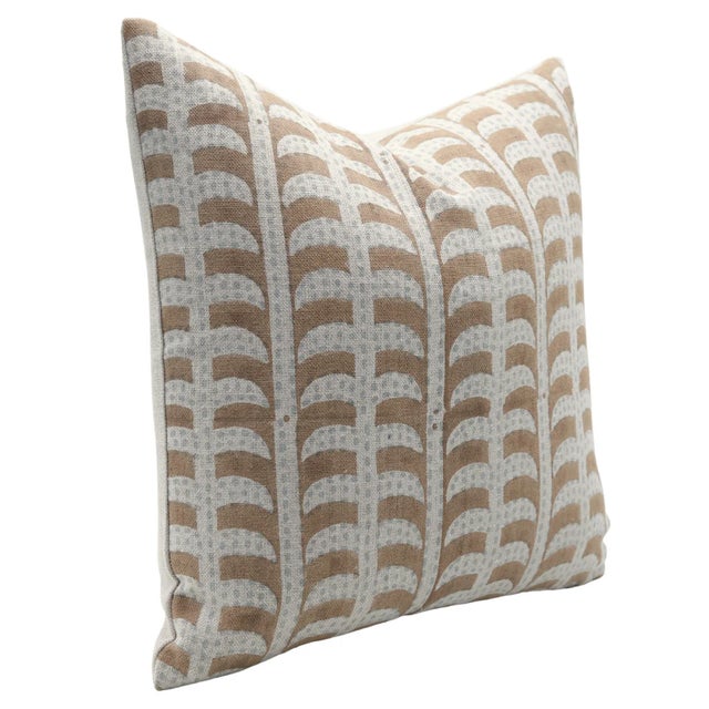 Contemporary Hand Block Printed Thick Linen Designer Pillow Cover 26x26 Inch- Garud For Sale - Image 3 of 5