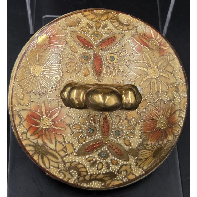 Grand 14" Jeweled Japanese Satsuma-Style Moriage Lidded Urn - Immortal Koi Handles For Sale - Image 15 of 18