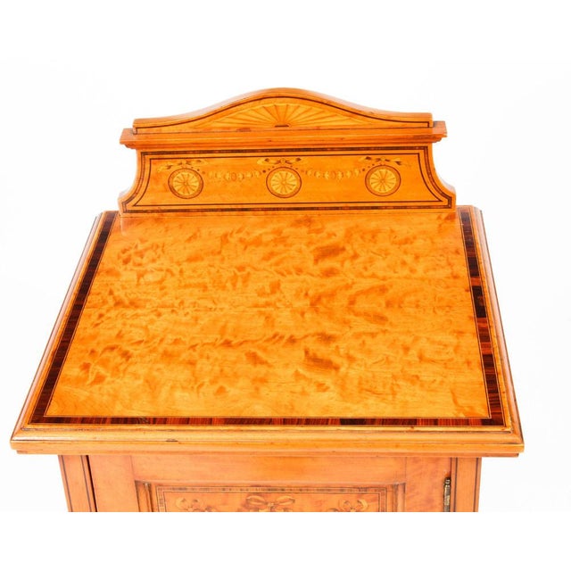 Victorian Satinwood & Inlaid Bedside Cabinet, 19th Century For Sale - Image 5 of 13