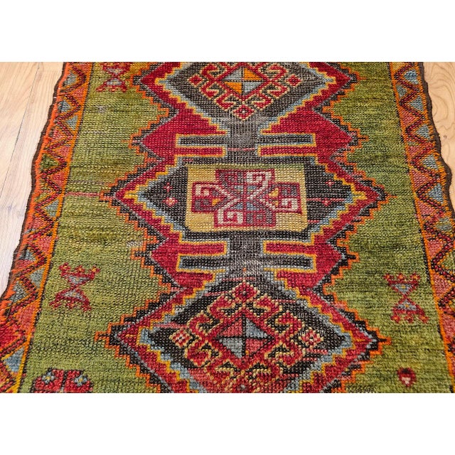 Antique Turkish Oushak Area Rug, Handwoven Wool, Geometric, Green & Red, 2' x 3' For Sale In Chicago - Image 6 of 11