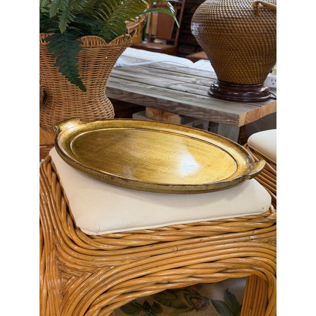 Vintage Italian Vietri Oval Gold Leaf Serving Tray For Sale - Image 12 of 12