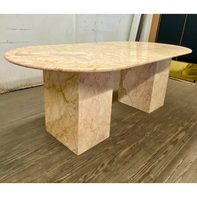 Peach Mid Century Oval Living Room Dining Table Peach Marble For Sale - Image 8 of 9