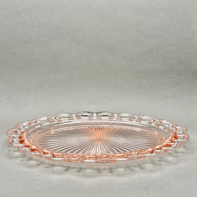 Anchor Hocking Vintage Pink Anchor Hocking “Old Colony” Lace Edge Depression Glass Serving Platter For Sale - Image 4 of 8