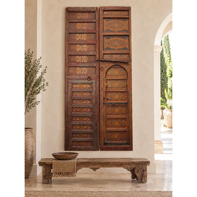 Pair of Monumental 19th-Century Moroccan Hand-Painted Riad Doors from Fez, 117 Inches. An extraordinary pair of monumental...