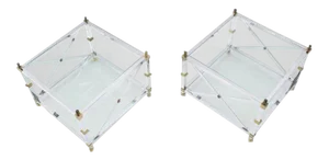 Vintage Mid Century Square Jansen Chrome Brass Glass Side End Tables- a Pair