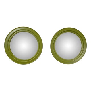Round Olive Green Mirrors, 1970s, Set of 2 For Sale