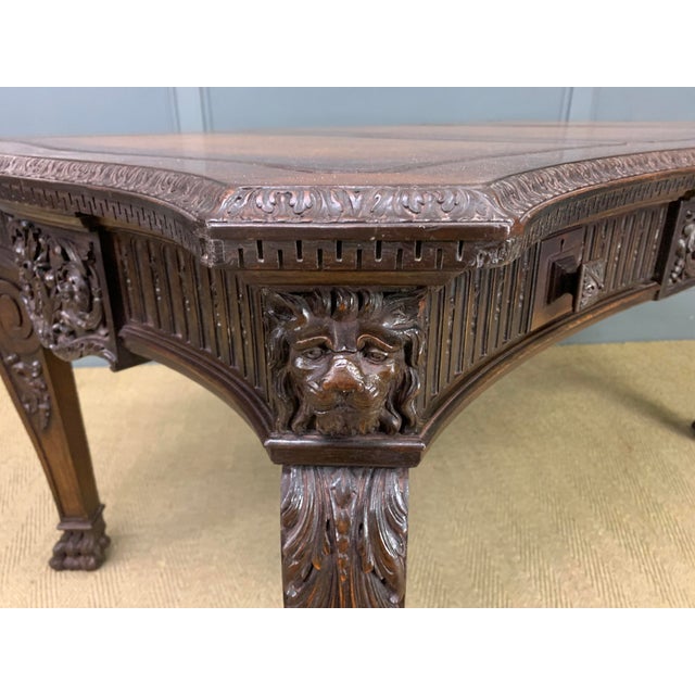 Chippendale Style Writing Table in Carved Mahogany, 1900 For Sale - Image 3 of 18