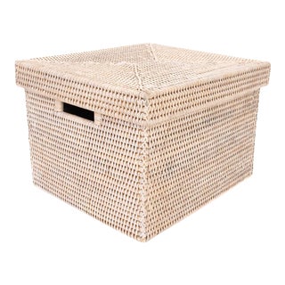 Artifacts Rattan Letter File Storage Box with Lid in White Wash For Sale