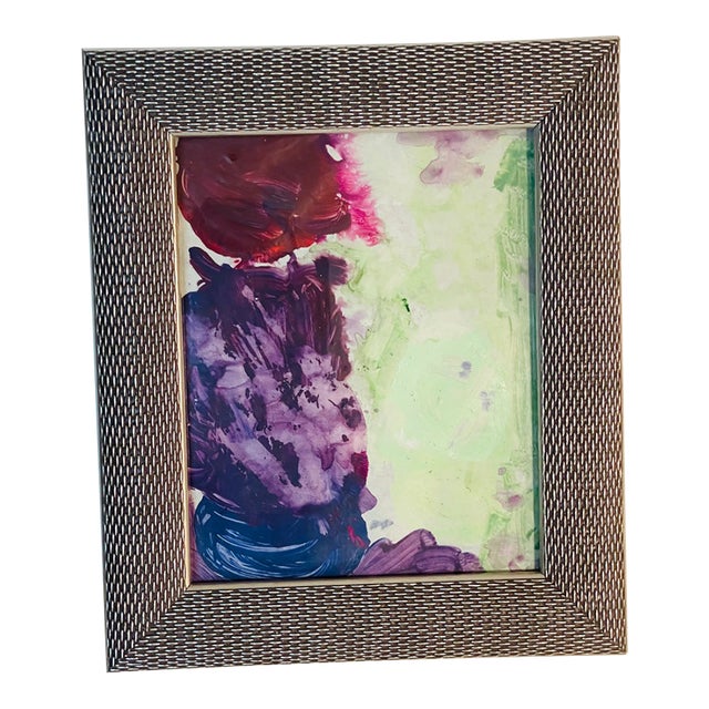 Original Abstract in Purple Painting by Elia in Silver Tone Frame For Sale