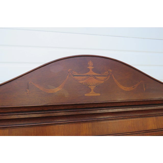 Mahogany Inlay 2 Part Breakfront China Display Cabinet With Desk For Sale - Image 9 of 12