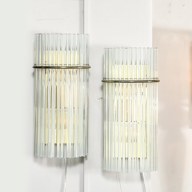 Pair of Mid-Century Transparent & Frosted Glass Rod Sconces With Brass Fittings For Sale In New York - Image 6 of 10