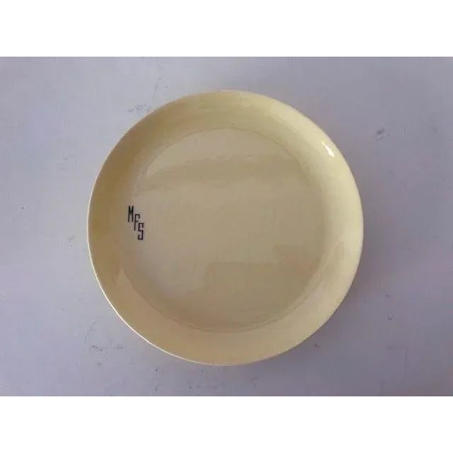 Midcentury late 1930's set of 4 dessert plates, was a wedding gift china with monogram (MFS) makers mark W. S George. No...