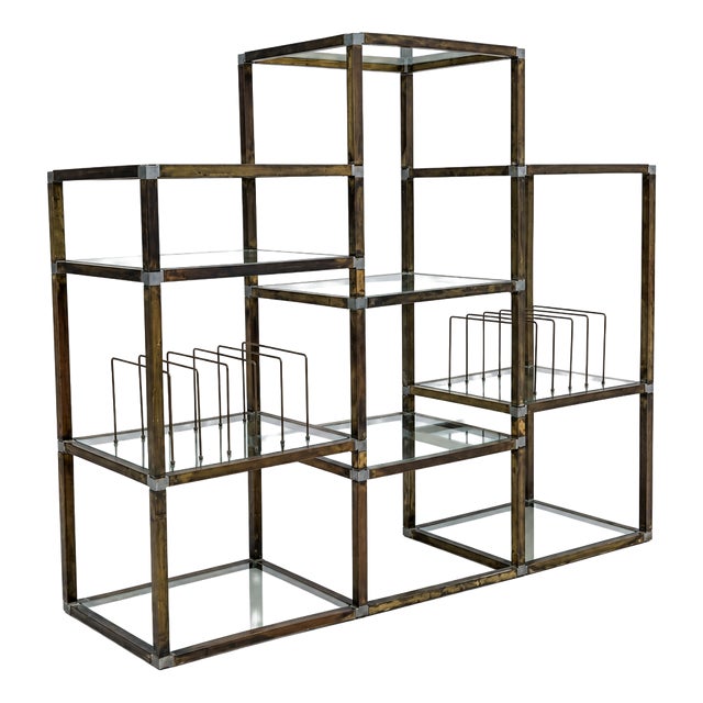 Modular Brass Etagere with Glass Shelves, Italy, 1970 For Sale
