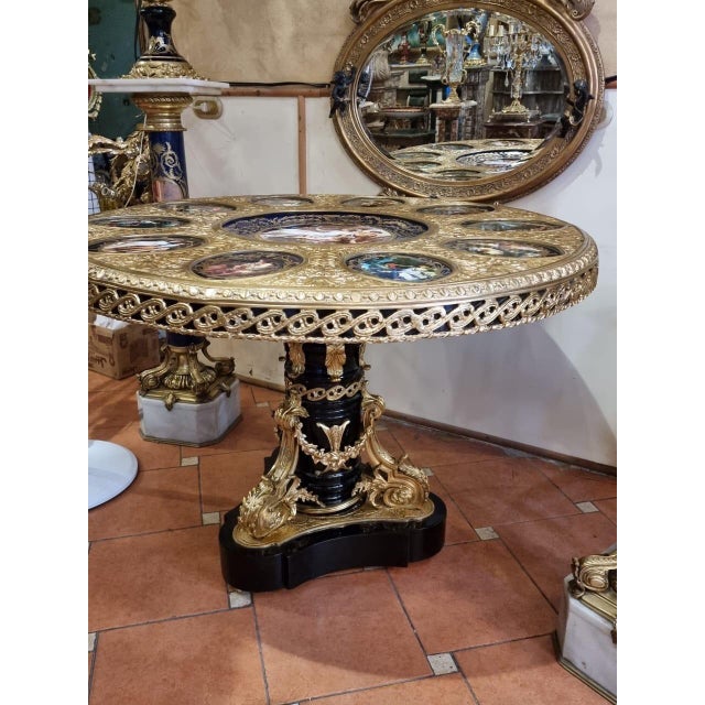 Rococo Large Royal Salon Porcelain and Gilt Bronze Round Table Hand-Painted With Classical Motifs For Sale - Image 3 of 4