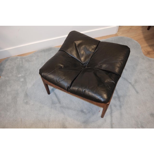 Animal Skin 1960s Danish Modern Attributed to Kristian Vedel "Modus" Leather Ottoman For Sale - Image 7 of 9