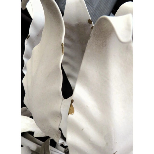 Large Italian Tole White Tulip Lamp Floral Flowers Mid Century Modern For Sale - Image 4 of 6