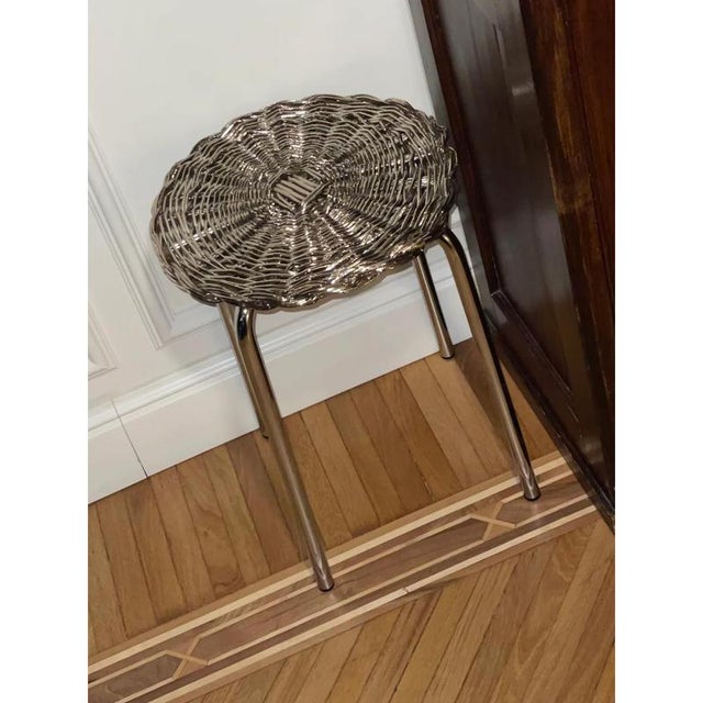 El 01 side table & stool in metal-plated hand-woven wicker by caspal dimensions: ø 32 x h 45 cm. Materials: metal-plated...