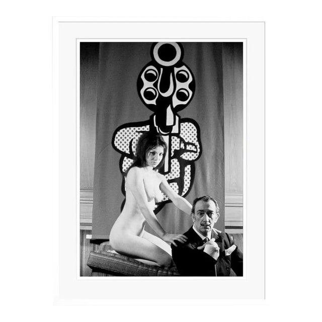 Salvador Dali With Nude Model Silvia Salagon Archival Pigment Print White Framed For Sale
