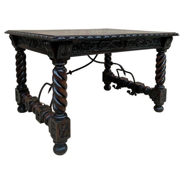 Late 19th Century Spanish Baroque Table with Dark Walnut Solomonic Legs with Carved Structure and For Sale - Image 15 of 18