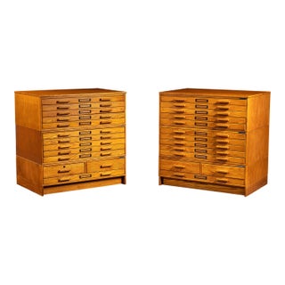 Pair of Mid-Century Mayline Oak Architectural Flat File Cabinets For Sale