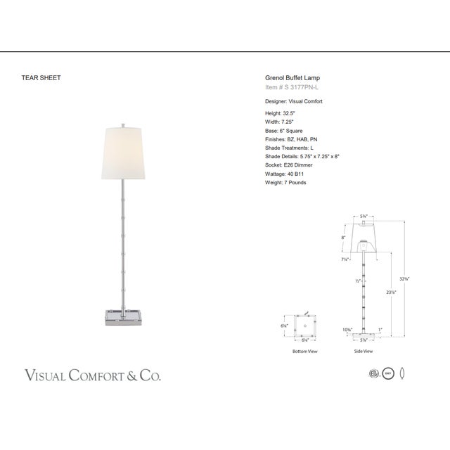 Visual Comfort Signature Grenol Buffet Lamp in Polished Nickel with Linen Shade Designer: Visual Comfort Signature Height:...