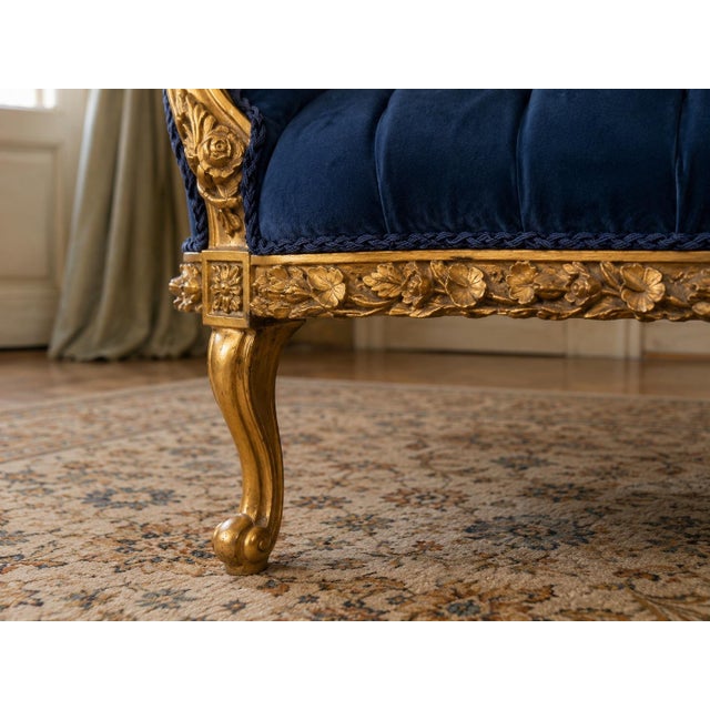 1940 French Artisan Louis XVI Gold Blue Beech Settee For Sale - Image 15 of 17
