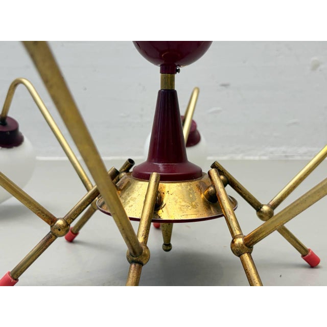 Sputnik Ceiling Light with Brass Frame and Opal Glass, 1950s For Sale - Image 11 of 13