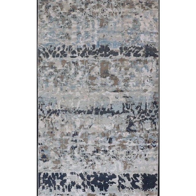 Textile Modern Indian Abstract Bamboo Silk and Wool Gallery Runner in Earthy Tones For Sale - Image 7 of 12