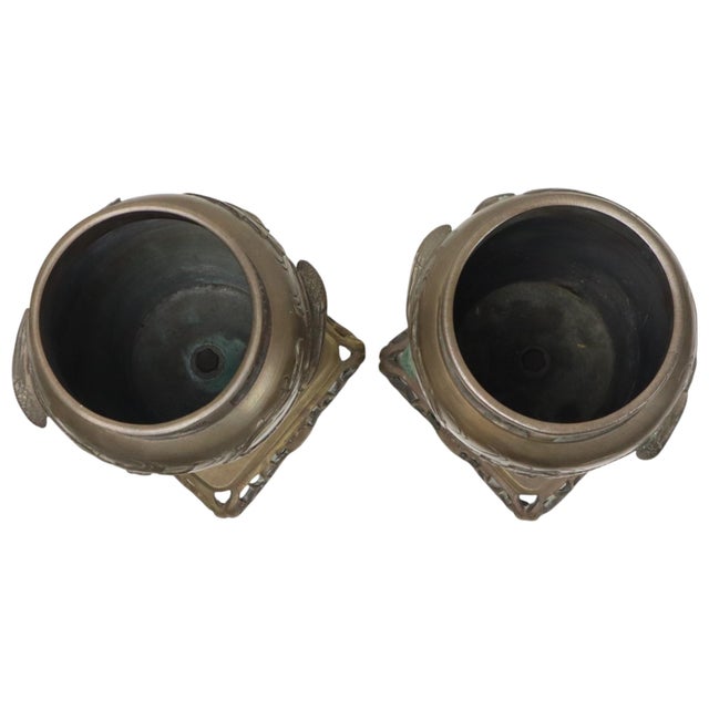 Japanese Meiji Bronze Phoenix Vases, 1890s, Set of 2 For Sale - Image 4 of 18