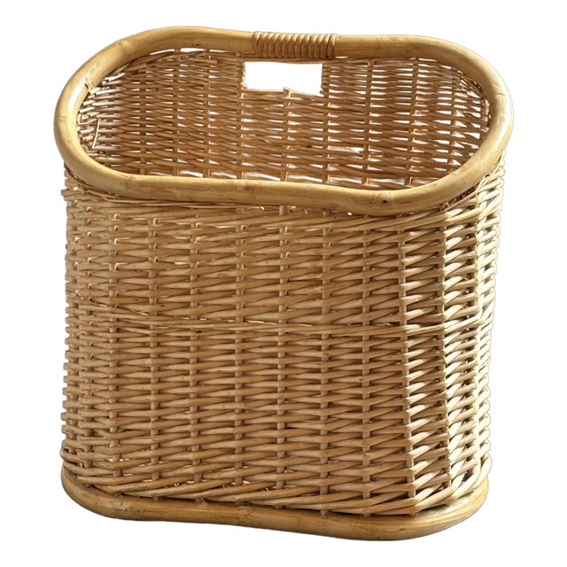 1970s Bamboo & Rattan Wicker Magazine Holder For Sale