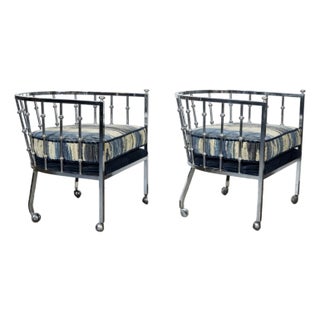 Late 20th Century Pair of Chrome Barrel Lounge Chairs For Sale