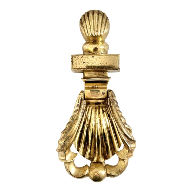 Vintage Solid Brass Shell Door Knocker, Georgian Style Architectural Hardware For Sale